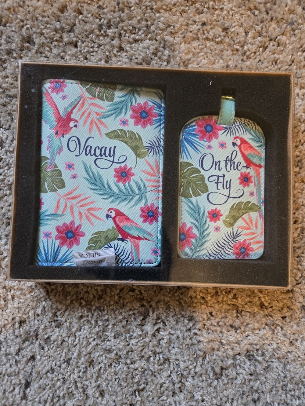Karma Tropical Parrot Passport Holder & Luggage Tag Set - Pink, Teal, Green